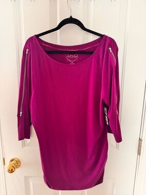 INC International Concepts Magenta Zip-Sleeve Boatneck Tunic